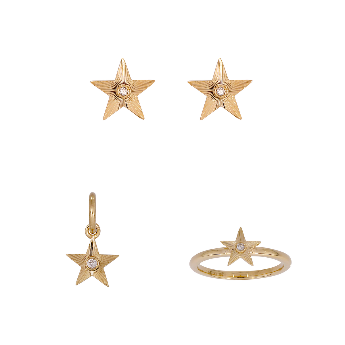 STA90057. 14K Yellow Gold Diamond Star Jewelry Set