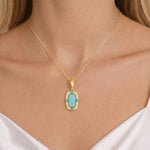 Load image into Gallery viewer, CP97140TQ15X7.5. 14k Solid Gold Diamond and Turquoise Fancy Rectangle Necklace
