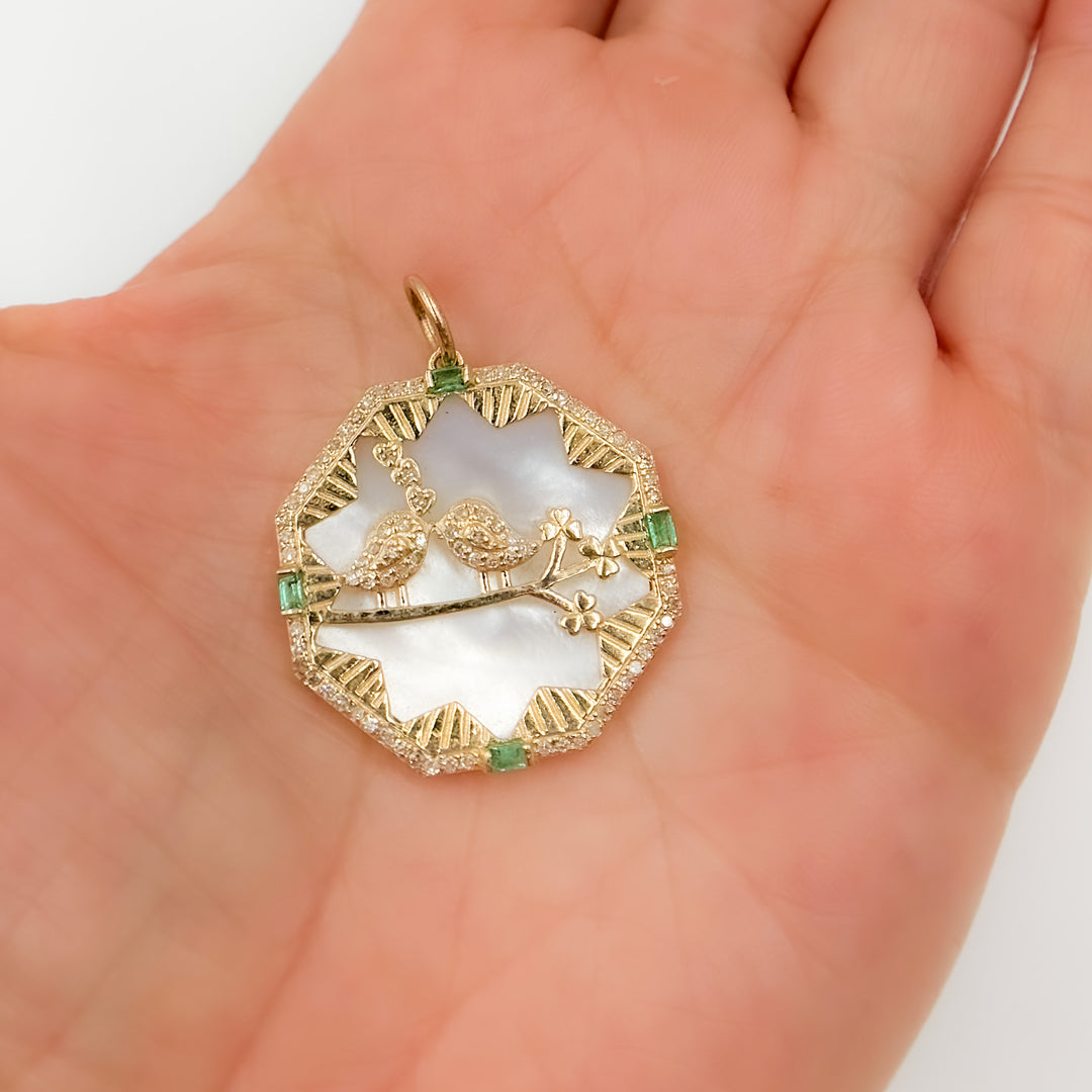 Gold Octagon Birds Pendant