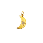 Load image into Gallery viewer, 14K Solid Gold with Diamonds Moon Shape Charm with Star in the Middle. GDP134
