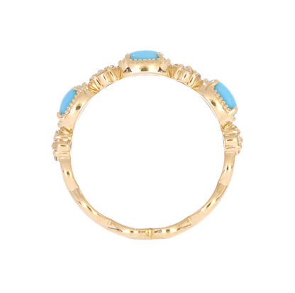 CR97067TQ5X3. 14K Solid Yellow Gold Diamond and Turquoise Band Ring