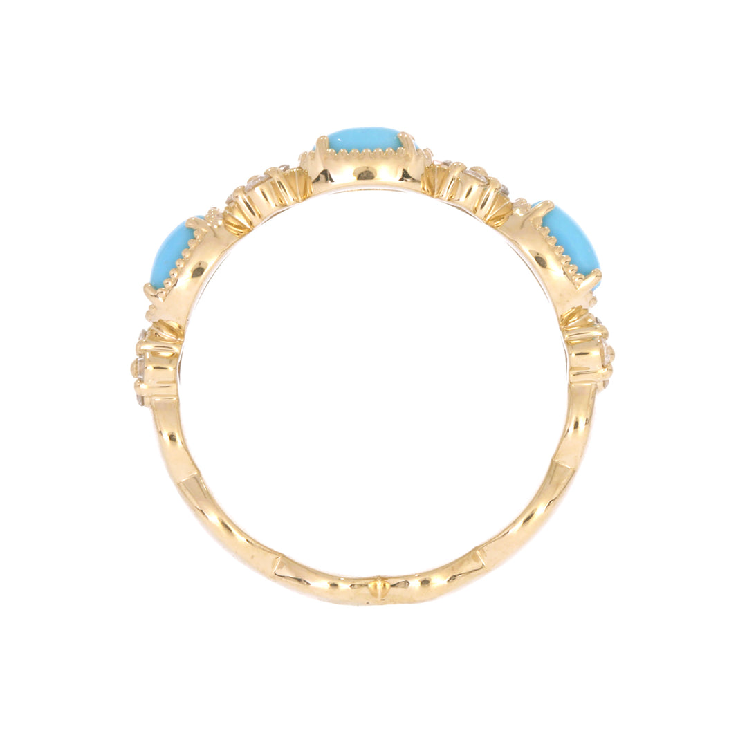 CR97067TQ5X3. 14K Solid Yellow Gold Diamond and Turquoise Band Ring