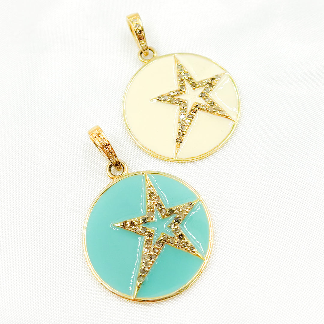 DP846A. Diamond Sterling Silver Round Star Enamel Pendant