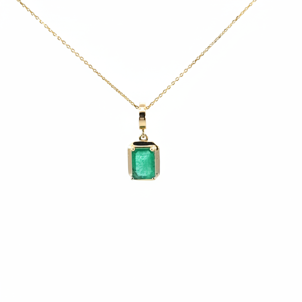 CMZ00366EM7X5. 14K Solid Gold Rectangular-Shaped Emerald Charm