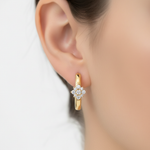 Load image into Gallery viewer, EHD57626. 14K Solid Yellow Gold Diamond Flower Huggie Hoop Earrings