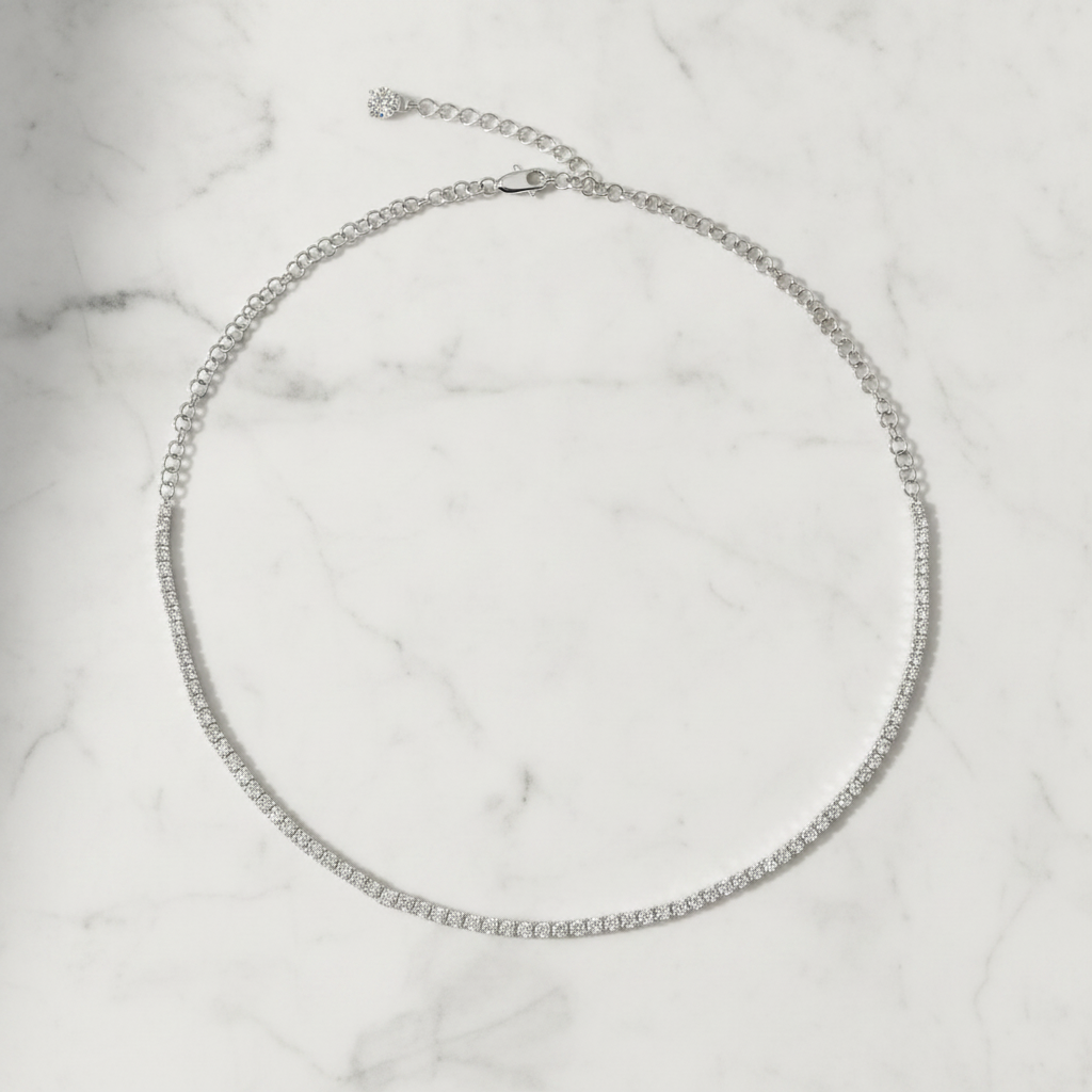 NFS71713. 14K Solid Gold Diamond Tennis Choker Necklace