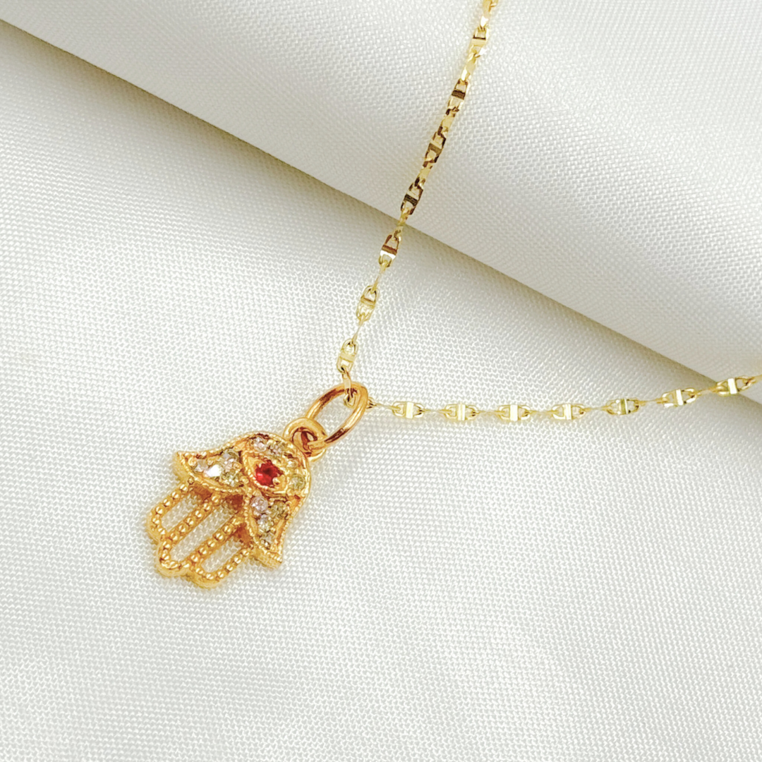 GDP389. 14K Solid Gold Diamond Hamsa Charm with Gemstone