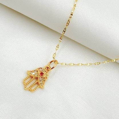 GDP389. 14K Solid Gold Diamond Hamsa Charm with Gemstone