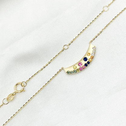 NT405721. 14K Solid Gold Diamond and Multi Sapphire Bar Necklace