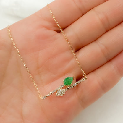 CN96320. 14K Solid Gold Diamond and Gemstone Arrows Necklace