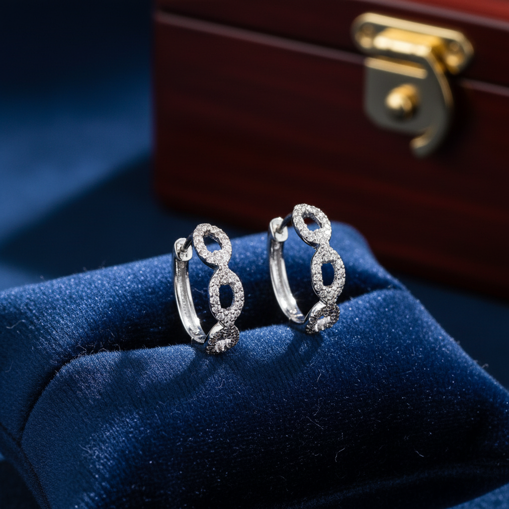 EHF57038. 14K Solid Gold Diamond Chain Hoops