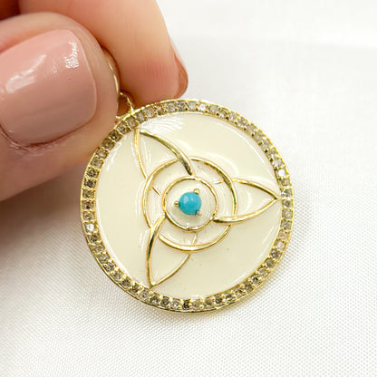 Shop Now Sterling Silver Round Celtic Trinity Knot Enamel Pendant with Gemstones