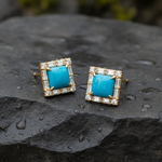 Load image into Gallery viewer, EFG54376TQ. 14K Solid Gold Diamond and Turquoise Fancy Studs