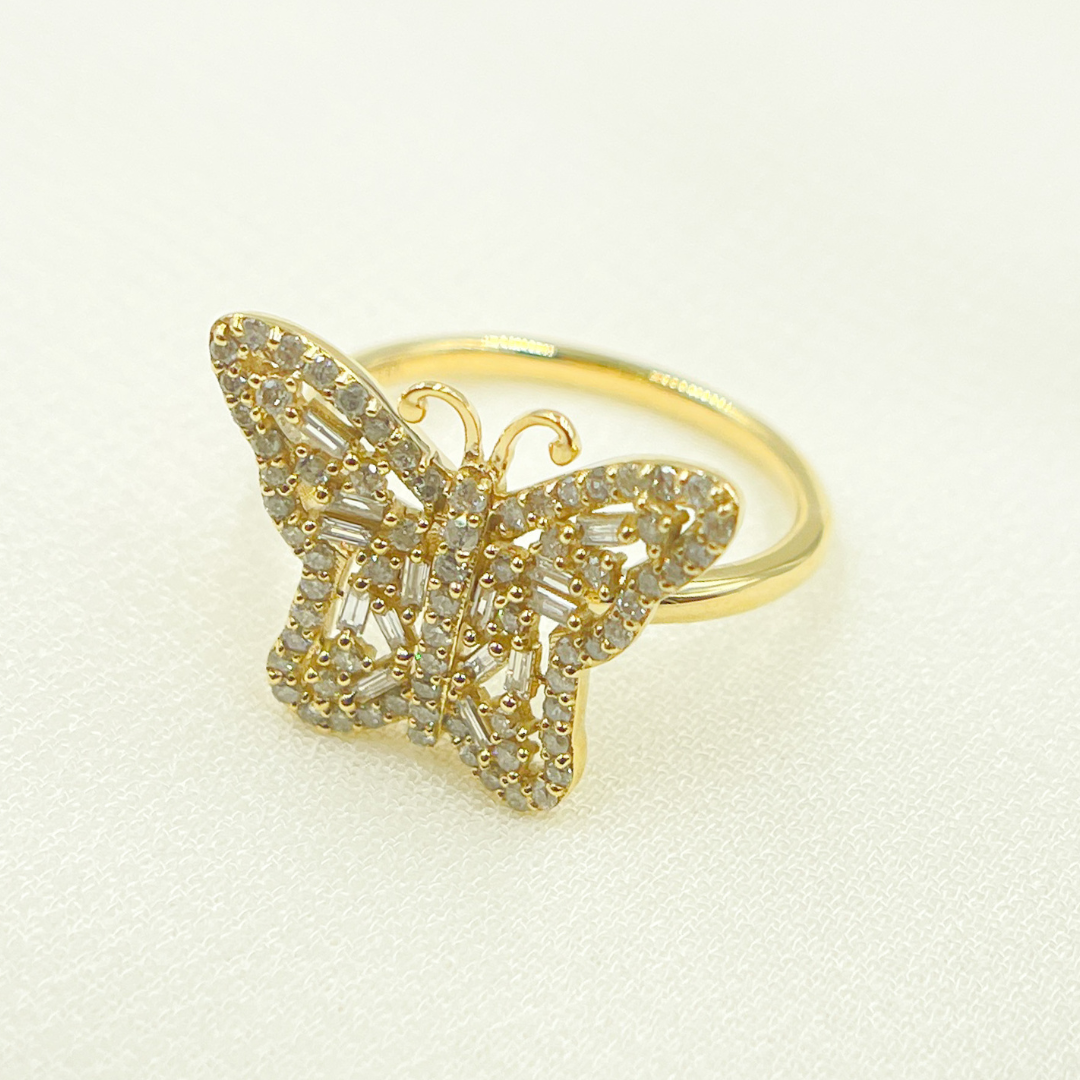 14K Solid Gold Butterfly Diamond Ring. RFH17476