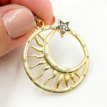 Load image into Gallery viewer, Diamond Sterling Silver Round Moon &amp; Star Pendant
