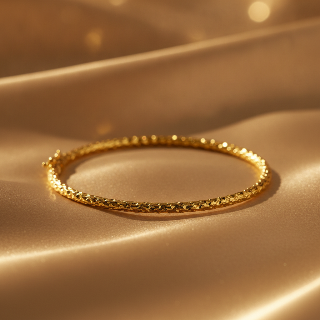 Bangle2. 14K Solid Gold Bangle Diamond Cut