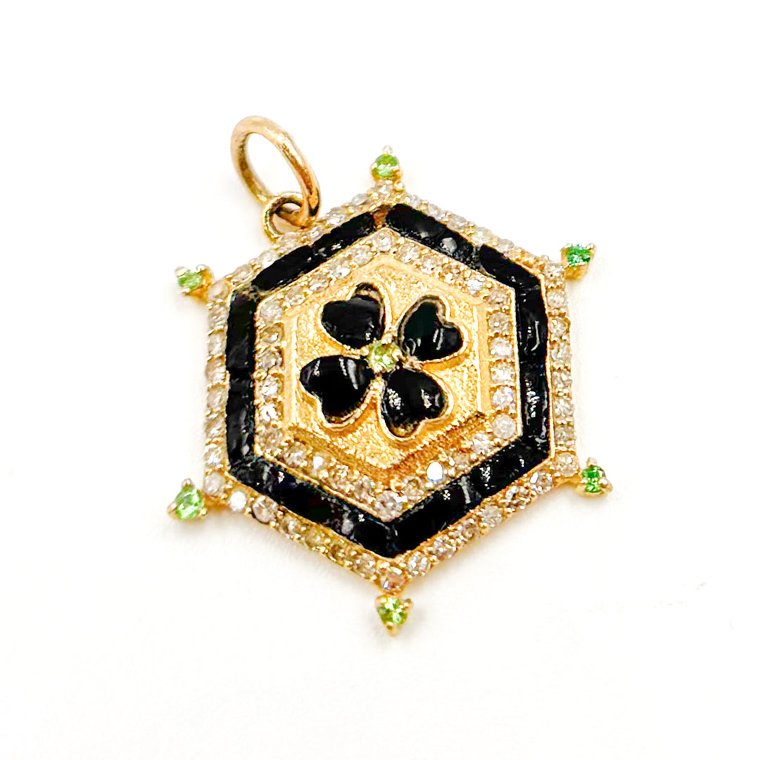 Shop Now 14K Solid Gold Hexagon Clover Pendant