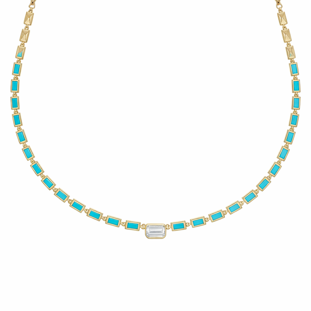 NFF70760. 14K Solid Gold Diamond Rectangle Necklace