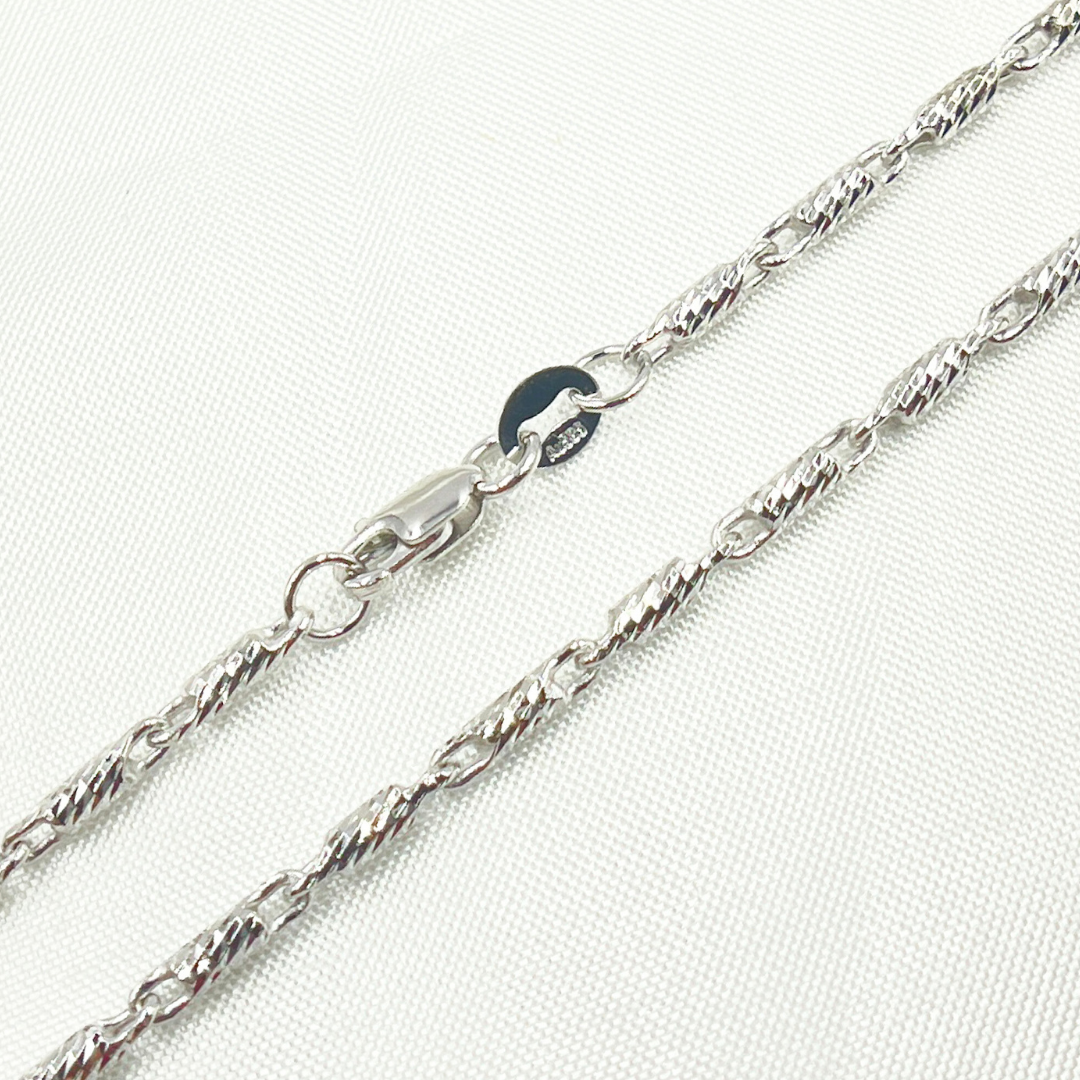 14k Solid White Gold Twisted Bar Link Chain