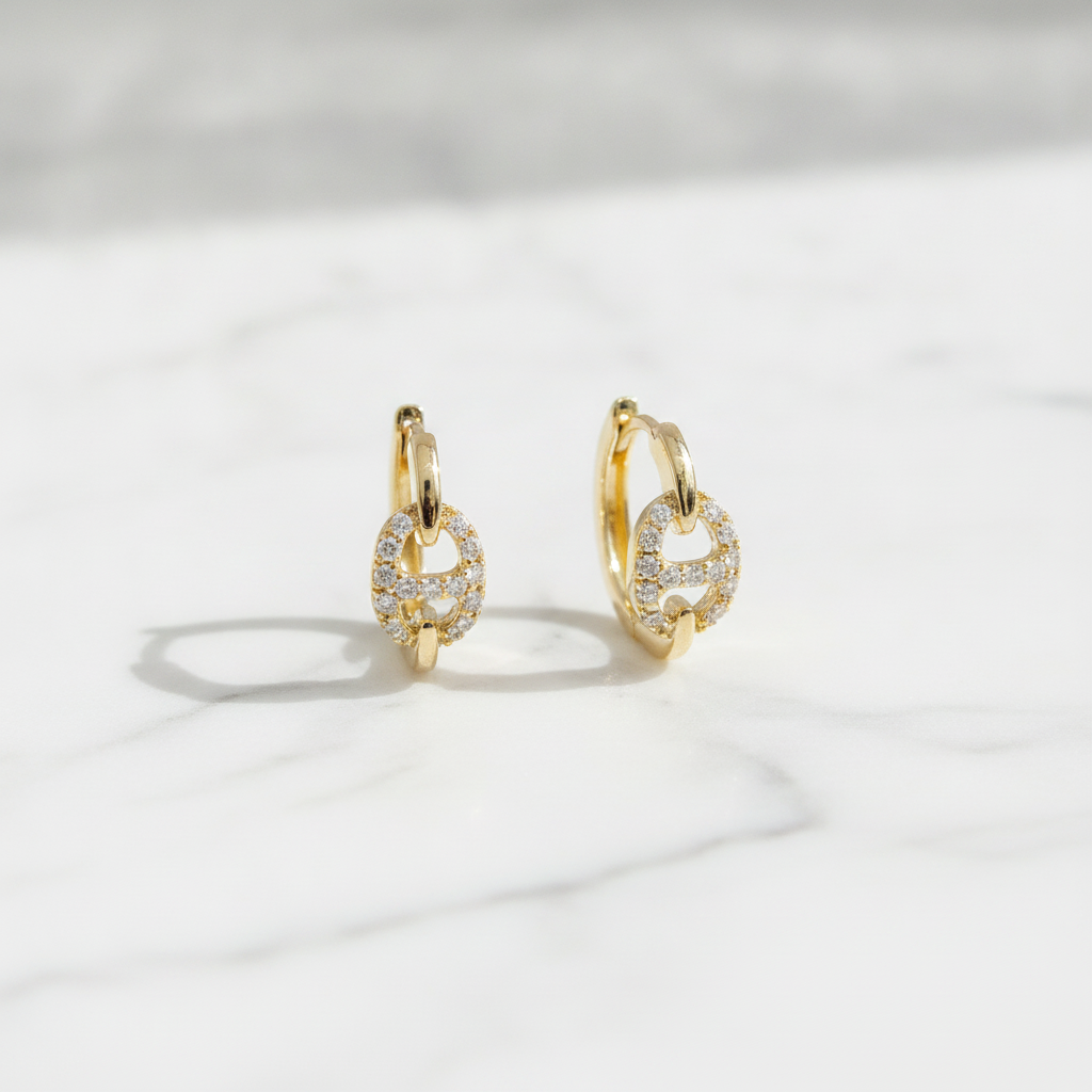 HP402126. 14K Solid Yellow Gold Diamond Hoop Earring