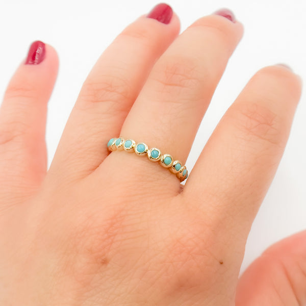 14K Solid Gold Turquoise Band Ring