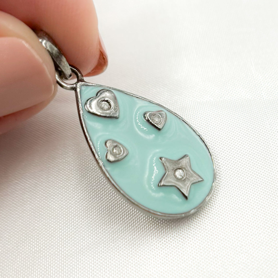 DP482A. Diamond Sterling Silver Drop Enamel Pendant