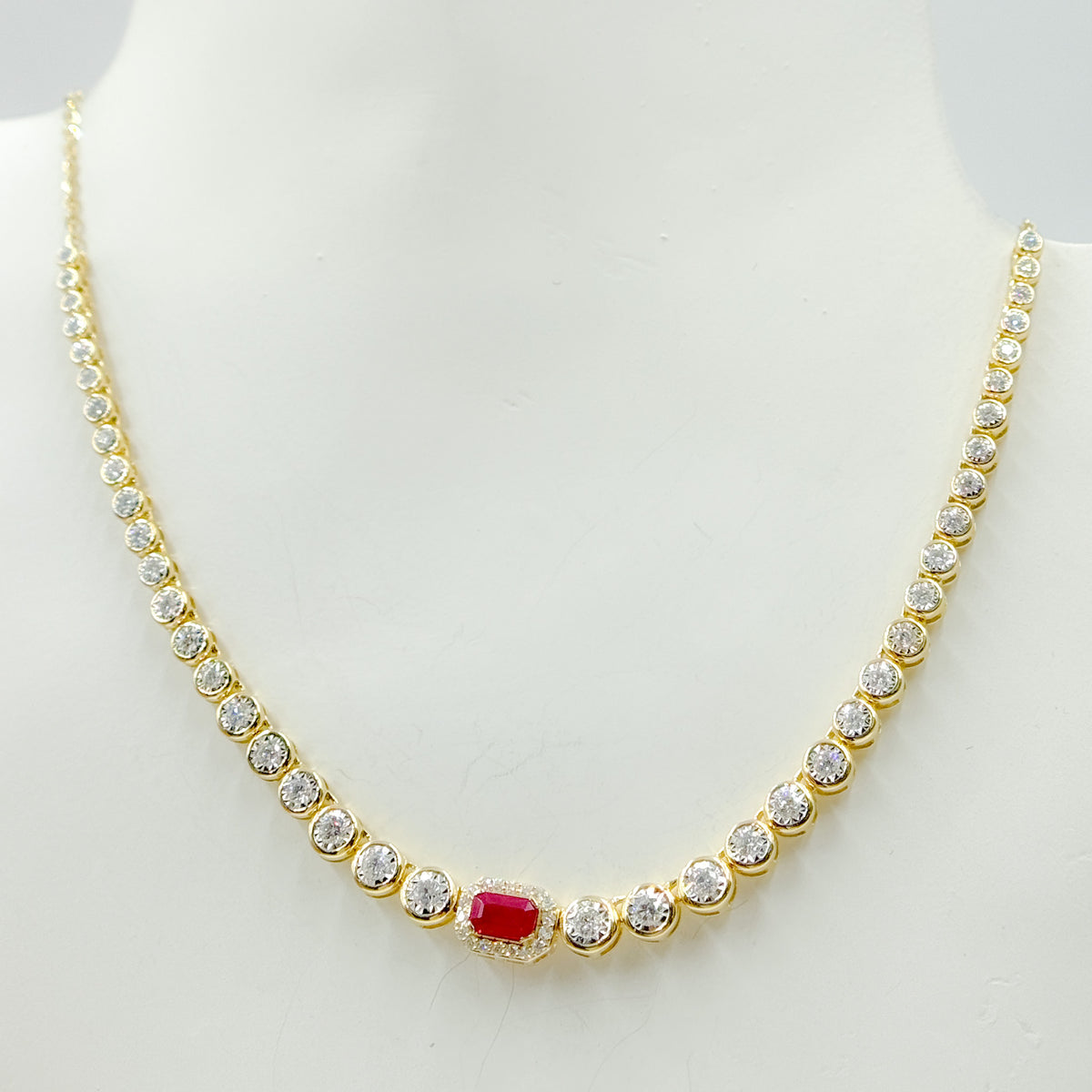 NK401314. 14K Solid Gold Diamond and Gemstone Necklace