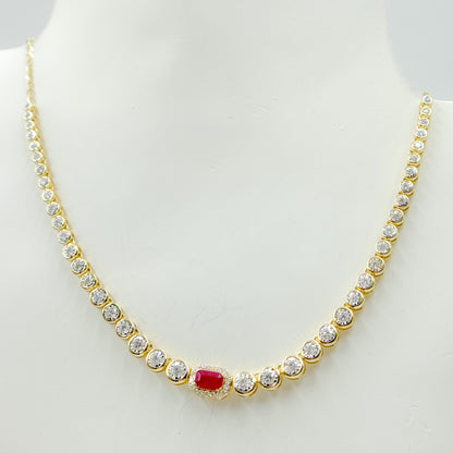 NK401314. 14K Solid Gold Diamond and Gemstone Necklace