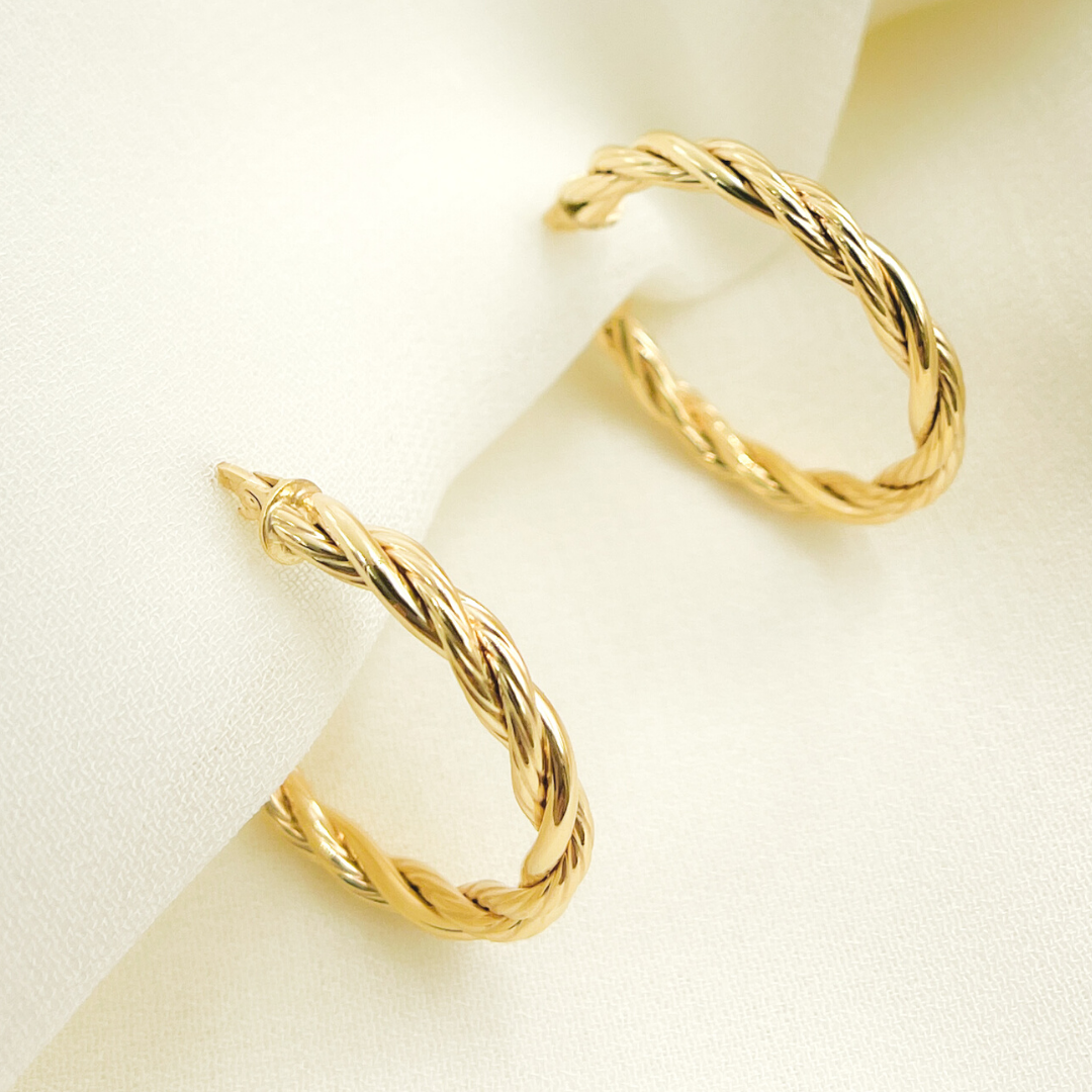 GER99. 14K Solid Gold Twisted Hoop Earrings