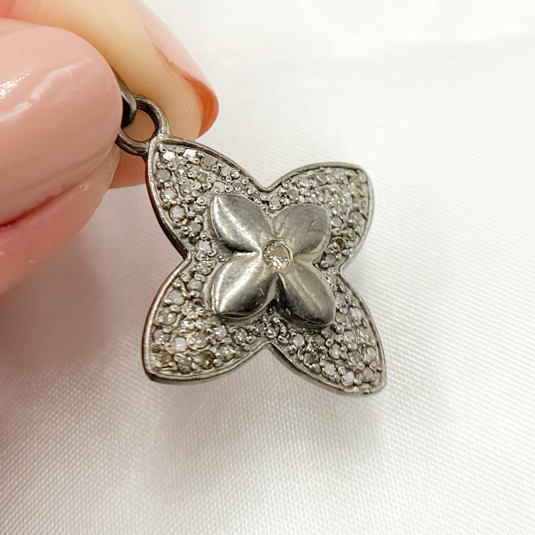 DP734B. Diamond Sterling Silver Flower Pendant