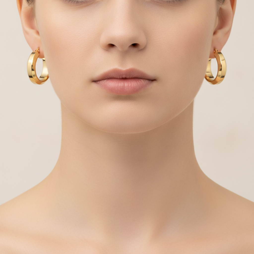 15850023355.  14K Solid Gold Fancy Round Hollow Hoop Earrings