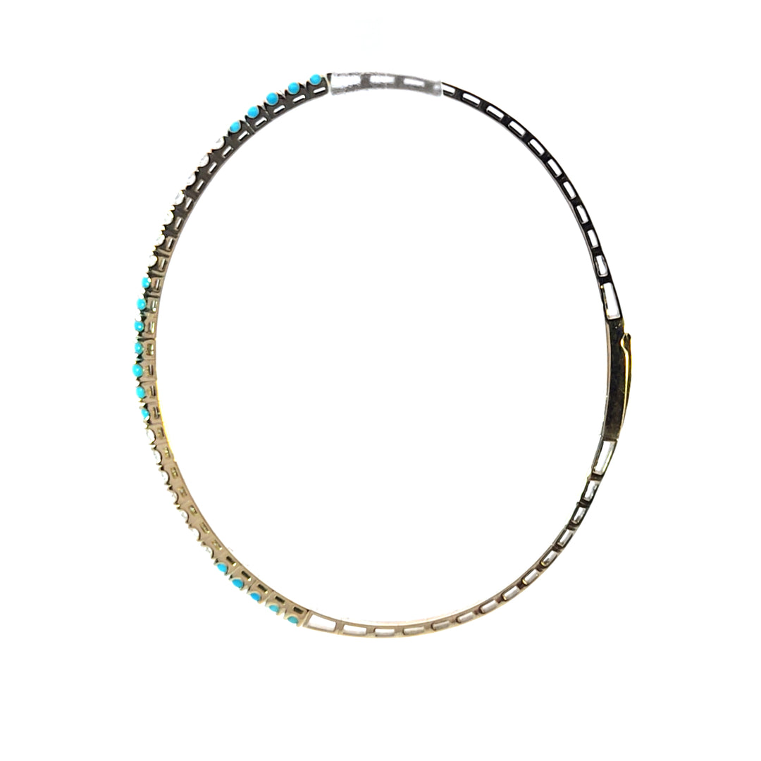 BNH68545. 14K Solid Yellow Gold Diamond and Gemstone Bangle
