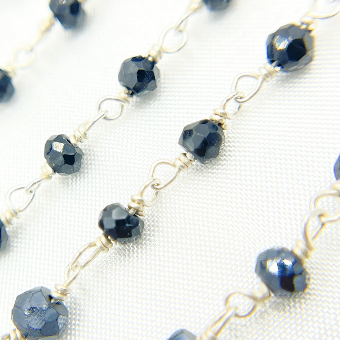 CBS24. Coated Black Spinel 925 Sterling Silver Wire Chain