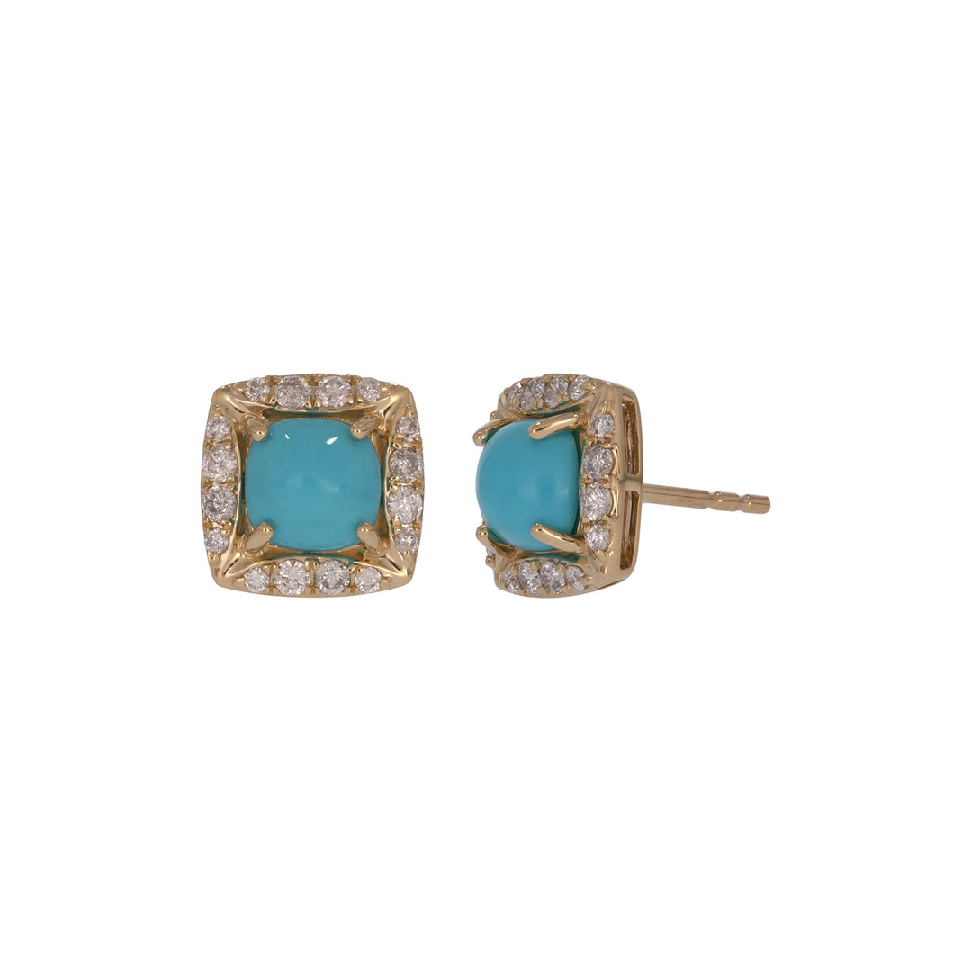 EFE54385TQ. 14K Solid Gold Diamonds and Turquoise Fancy Studs