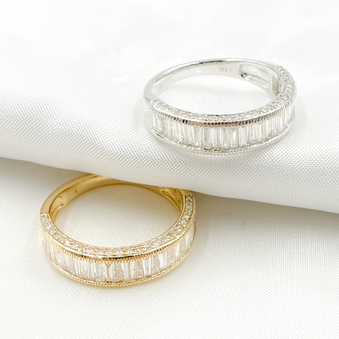 14K Solid Gold Diamond Baguette Band Ring. RFM17599