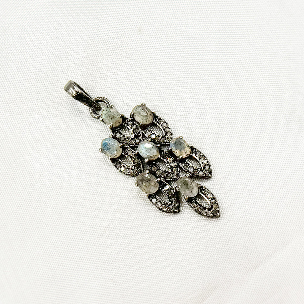 DSP063. Diamond Silver Gemstone Fancy Shape Pendant