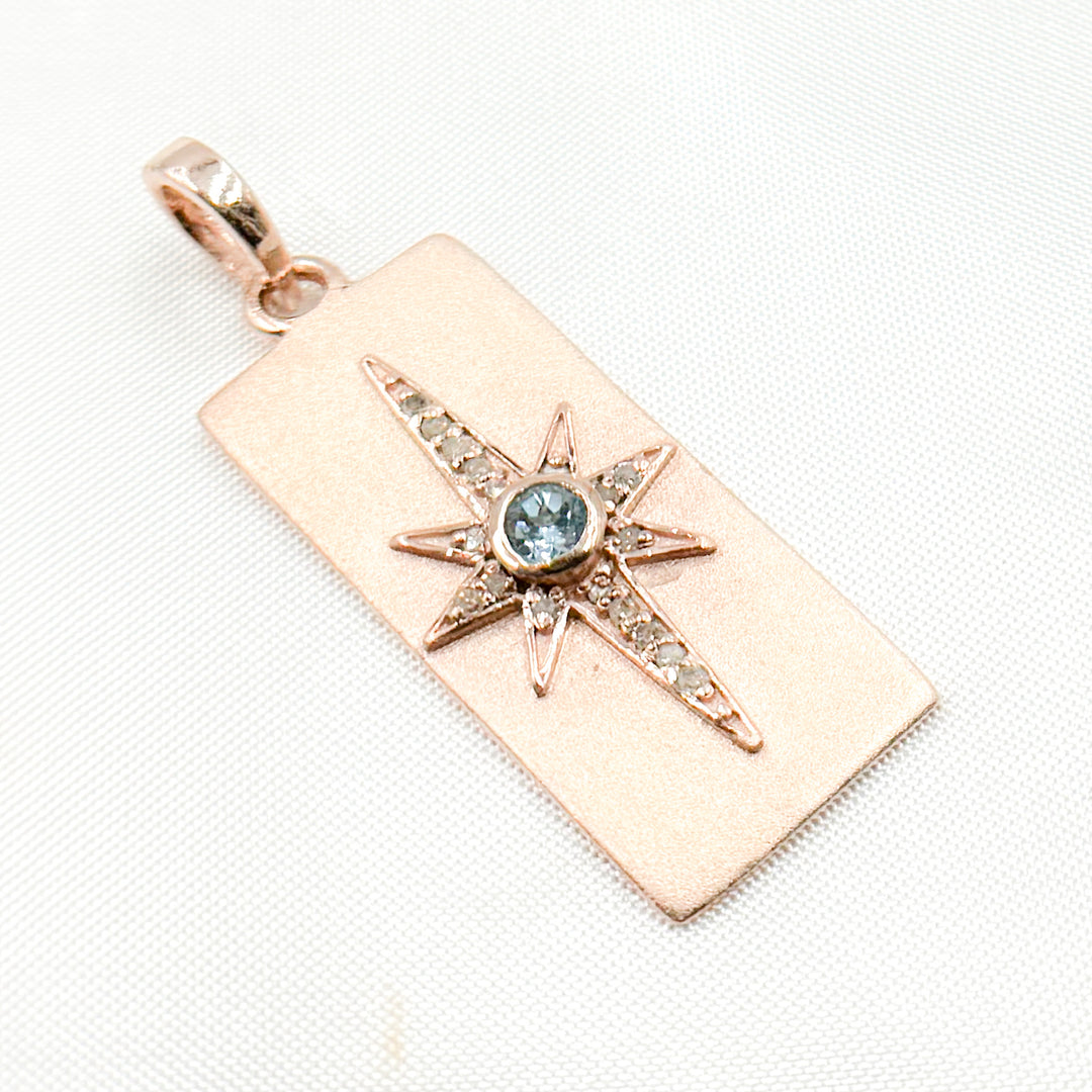 DP467. Diamond Sterling Silver Rectangle Star Pendant with Gemstone