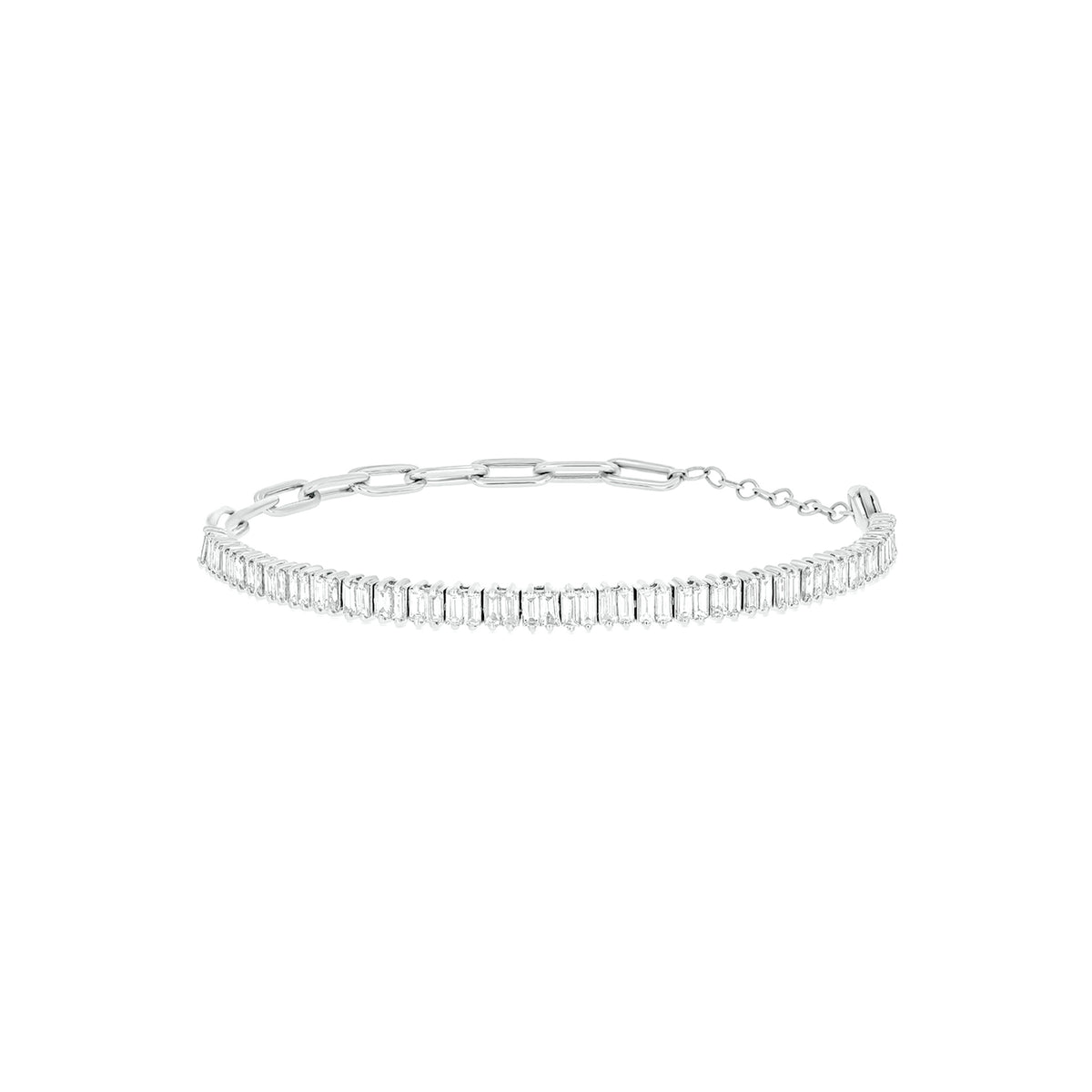 BFP60865. 14K Solid White Gold Diamond Baguette Tennis and Paperclip Bracelet