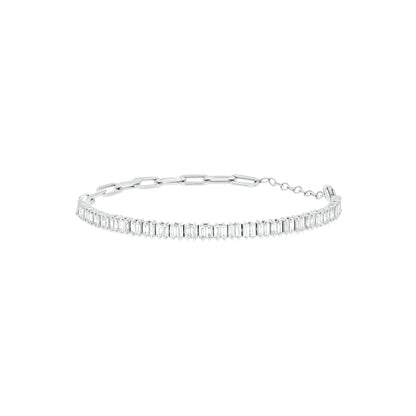 BFP60865. 14K Solid White Gold Diamond Baguette Tennis and Paperclip Bracelet