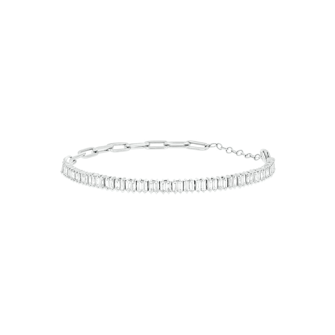BFP60865. 14K Solid White Gold Diamond Baguette Tennis and Paperclip Bracelet