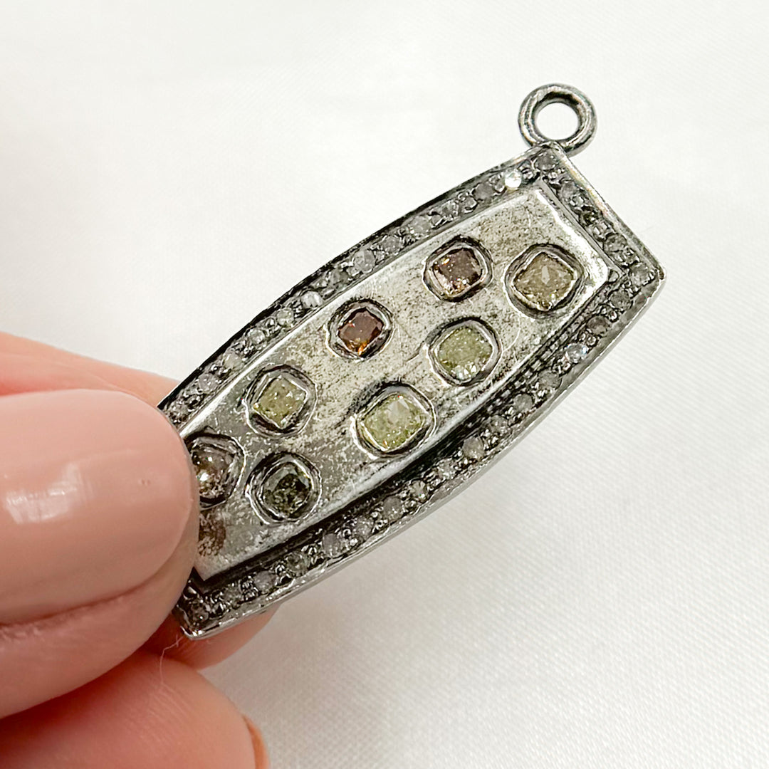 DC479. Diamond Sterling Silver Rectangle Pendant with Gemstone