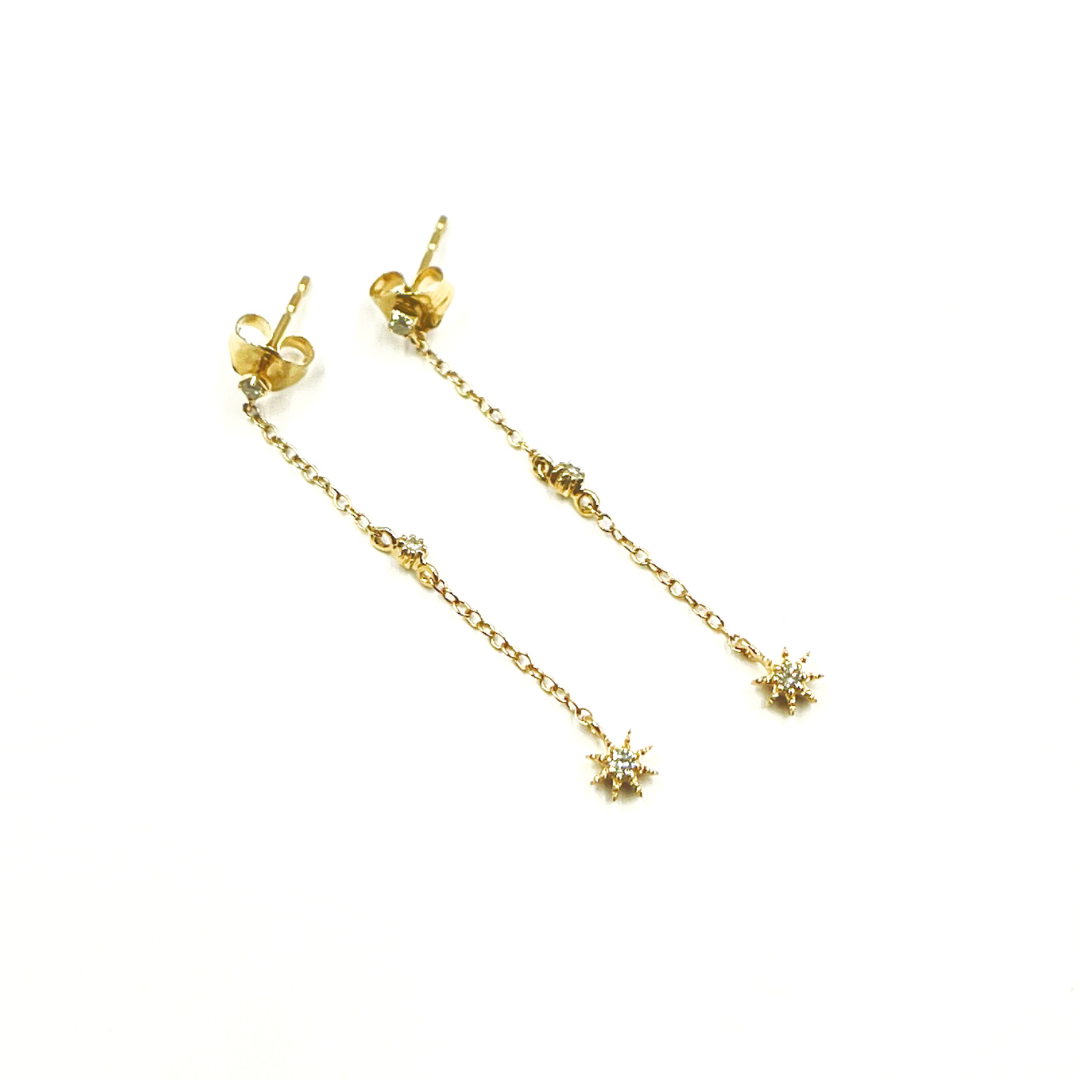 14K Solid Gold and Diamonds Stars Dangle Earrings. EFB51689