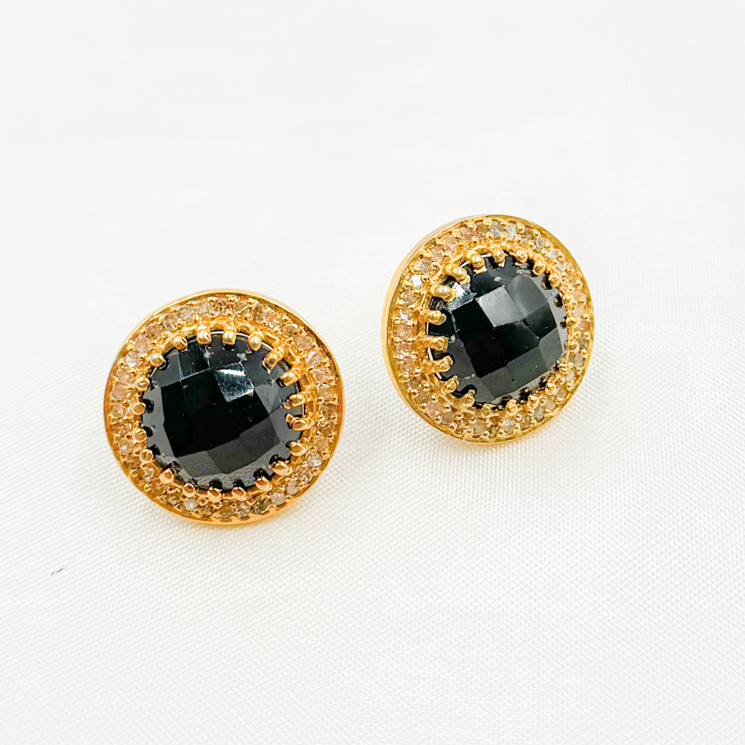 DE043. Diamond Silver Gemstone Round Studs