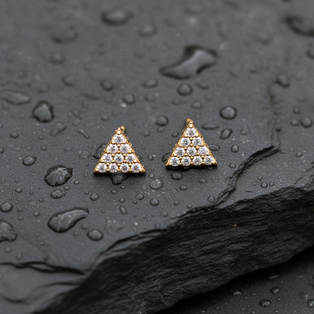 EFC54162. 14K Solid Gold and Diamonds Triangle Studs
