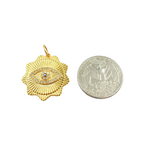 Load image into Gallery viewer, 14K Solid Gold Diamonds and Blue Sapphire Flower Shape Evil Eye Charm. GDP302A
