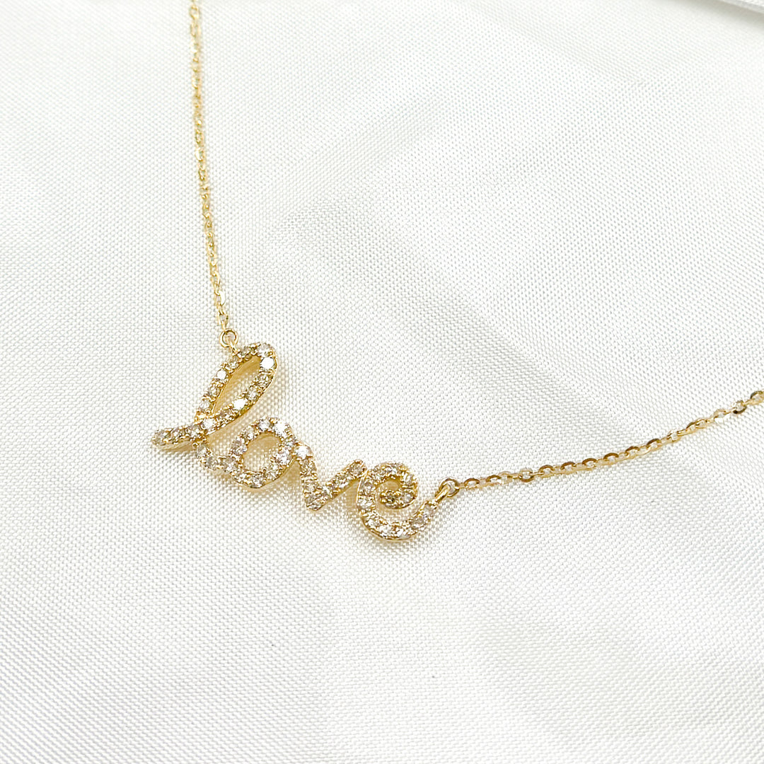 14K Solid Gold LOVE Word Diamond Necklace. NFF71569