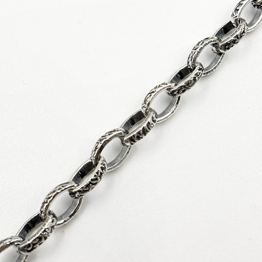 V63OX. Oxidized Sterling Silver Textured Oval Link Chain