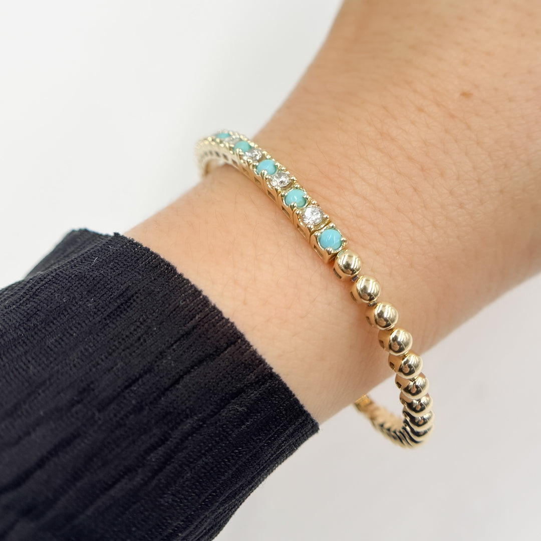 BNI68561. 14K Solid Yellow Gold Gemstone and Diamond Fancy Bangle