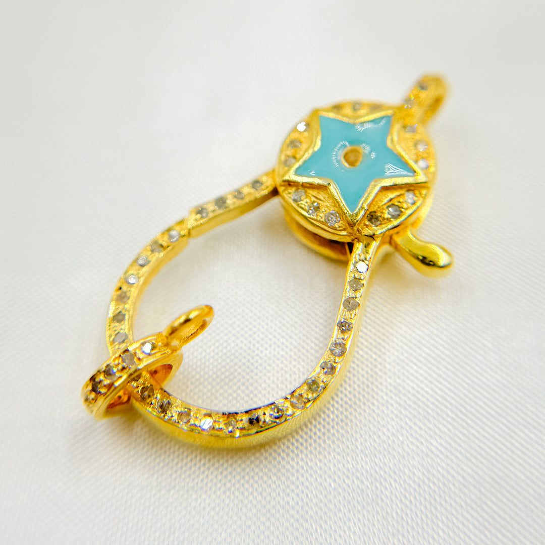 DC224. Diamond & Sterling Silver Pear Shape Star Trigger Clasp with Enamel