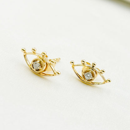 ER418283. 14K Solid Yellow Gold Diamond Eye Stud Earring